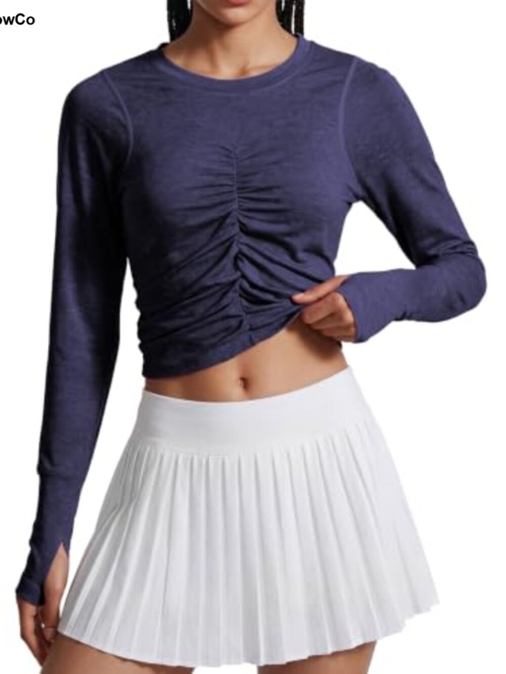 Women's Long Sleeve Cropped Sport Shirt Cationic Blend Thumb Holes